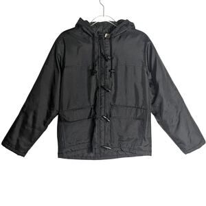 Vintage 90's Pale Nylon Utility Cargo Black Hooded Jacket Toggle Buttons M